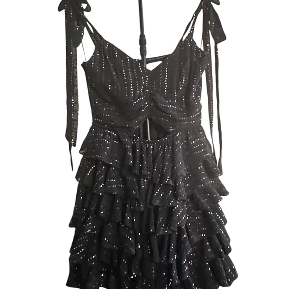 Mable Dresses & Skirts - MABLE Black Sequin Ruffle Mini Dress Women’s Size S
